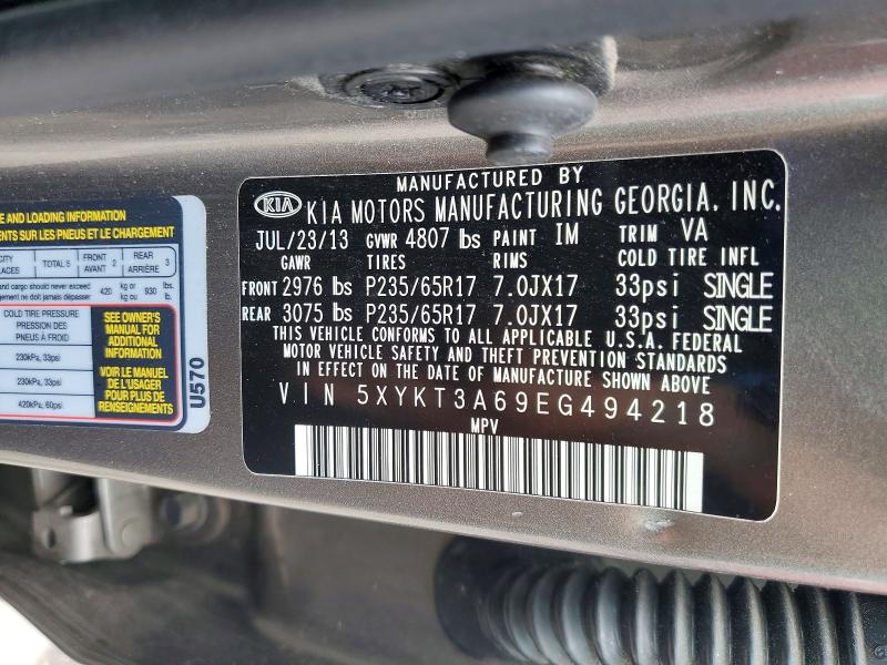 57656866 :رقم المزاد ، 5XYKT3A69EG494218 vin ، 2014 Kia Sorento مزاد بيع