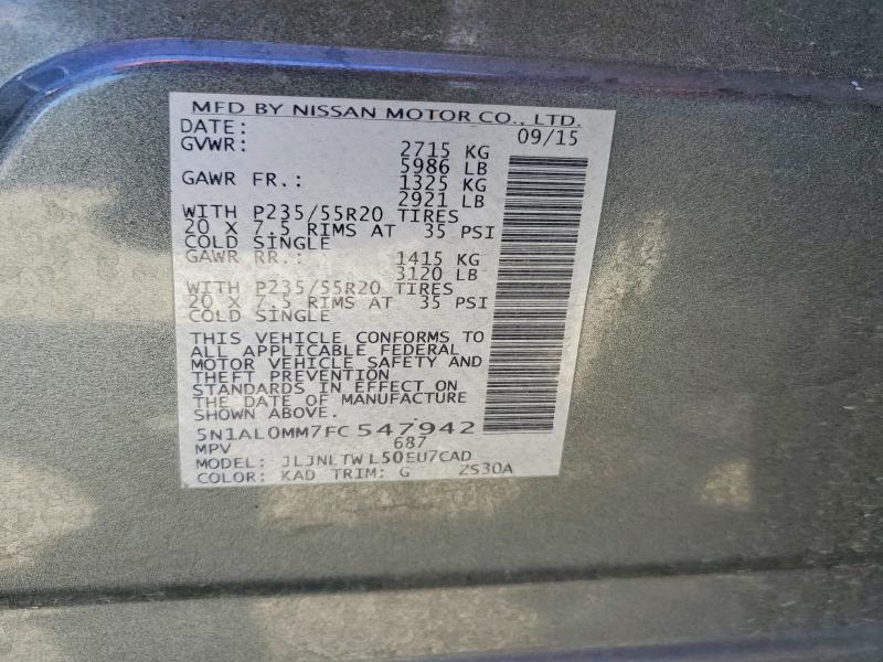 2015 Infiniti Qx60 მანქანა იყიდება აუქციონზე, vin: 5N1AL0MM7FC547942, აუქციონის ნომერი: 59116306