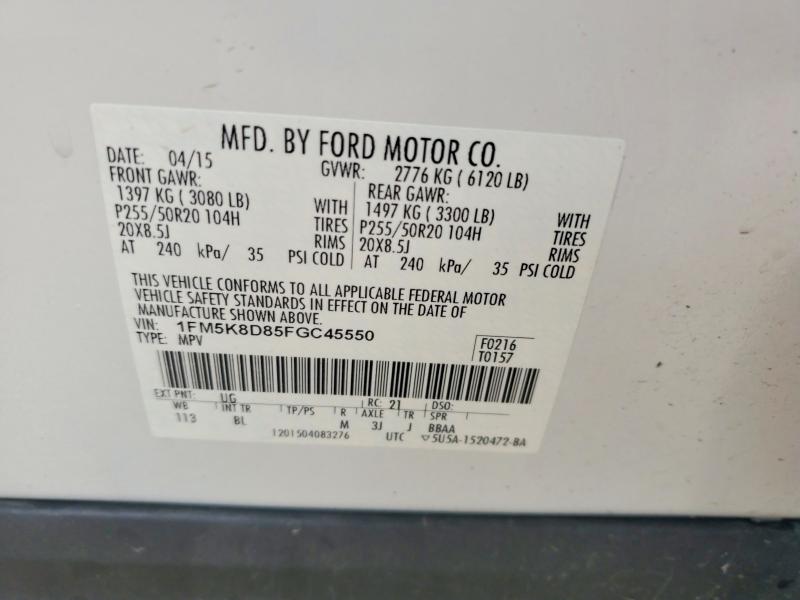 Aukcja sprzedaży 2015 Ford Explorer, vin: 1FM5K8D85FGC45550, numer aukcji: 58756086