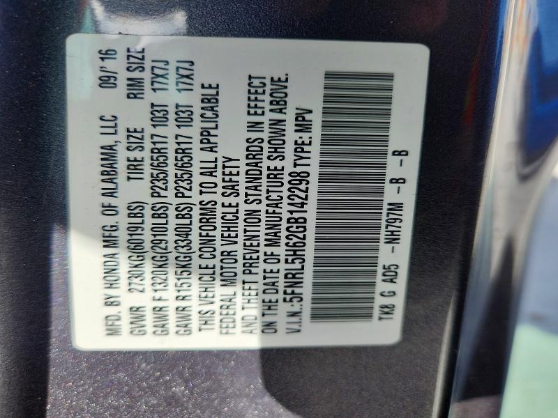 Aukcja sprzedaży 2016 Honda Odyssey, vin: 5FNRL5H62GB142298, numer aukcji: 56172896