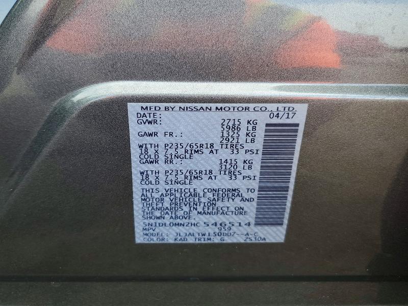 56569486 :رقم المزاد ، 5N1DL0MN2HC546514 vin ، 2017 Infiniti Qx60 مزاد بيع