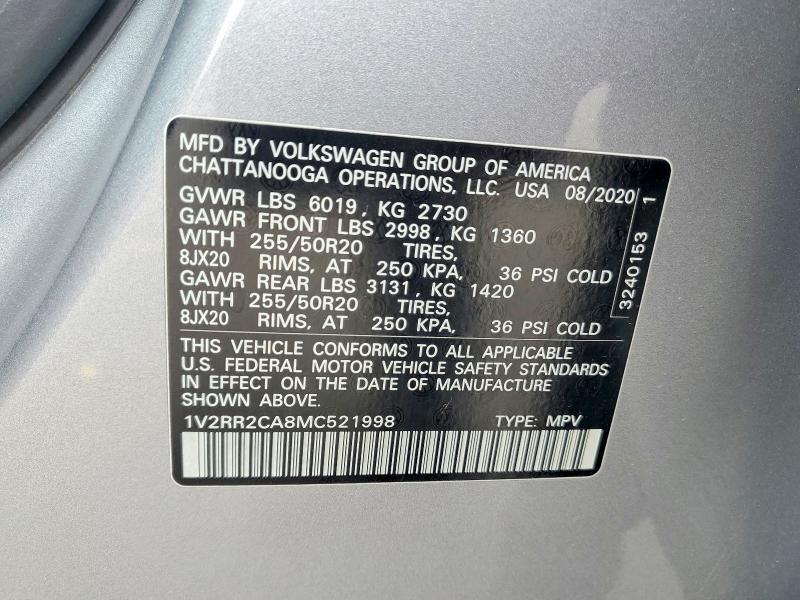 Продаж на аукціоні авто 2021 Volkswagen Atlas, vin: 1V2RR2CA8MC521998, номер лоту: 56352796