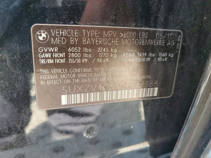 56100266 :رقم المزاد ، 5UXZV4C53CL747388 vin ، 2012 Bmw X5 مزاد بيع