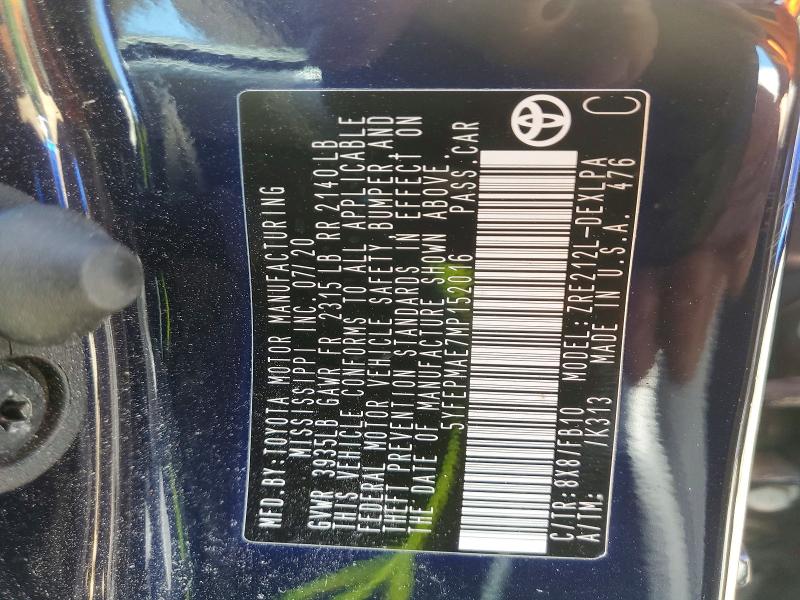 55667726 :رقم المزاد ، 5YFEPMAE7MP152016 vin ، 2021 Toyota Corolla مزاد بيع