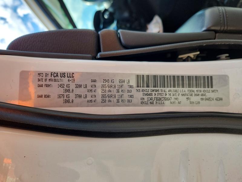 Aukcja sprzedaży 2019 Jeep Grand Cherokee, vin: 1C4RJFBG8KC760647, numer aukcji: 56844436