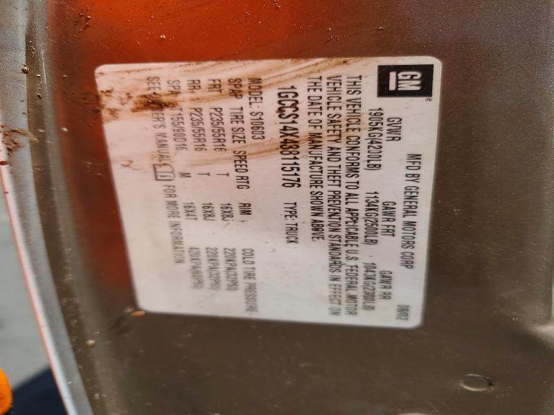 2003 Chevrolet S Truck მანქანა იყიდება აუქციონზე, vin: 1GCCS14X438115176, აუქციონის ნომერი: 57512156