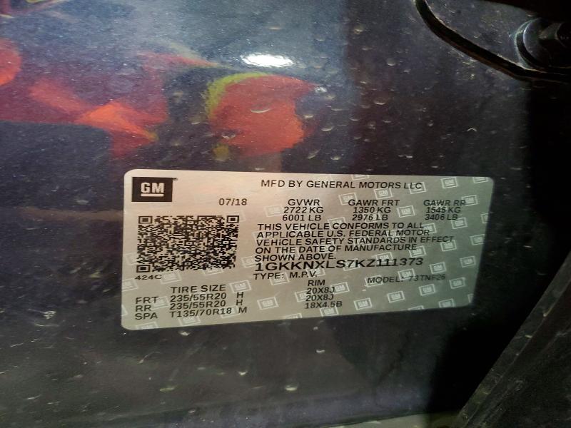 58013816 :رقم المزاد ، 1GKKNXLS7KZ111373 vin ، 2019 Gmc Acadia مزاد بيع