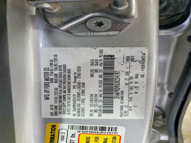 Aukcja sprzedaży 2018 Ford Fusion, vin: 3FA6P0D9XJR234197, numer aukcji: 59385276