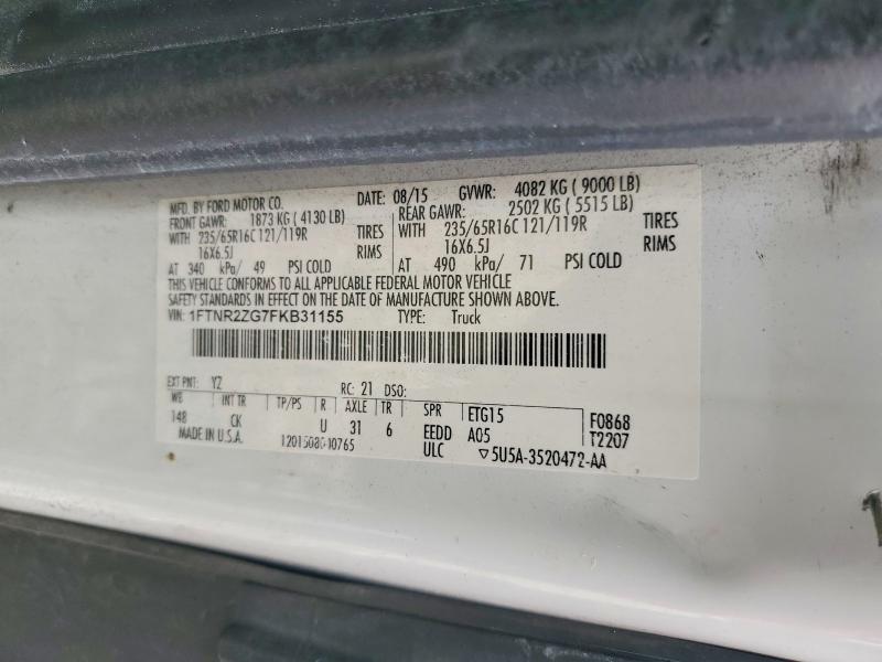 2015 Ford Transit მანქანა იყიდება აუქციონზე, vin: 1FTNR2ZG7FKB31155, აუქციონის ნომერი: 55411686