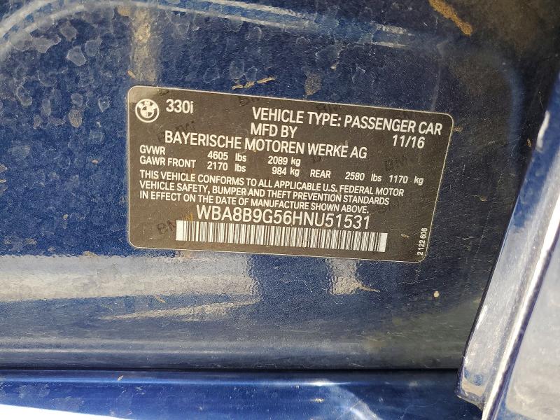 57317766 :رقم المزاد ، WBA8B9G56HNU51531 vin ، 2017 Bmw 330 مزاد بيع