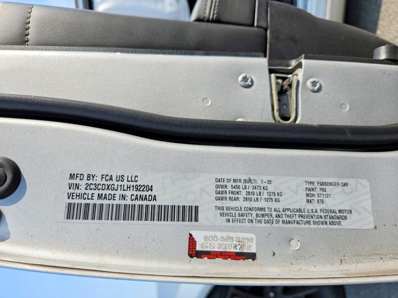 2020 Dodge Charger მანქანა იყიდება აუქციონზე, vin: 2C3CDXGJ1LH192204, აუქციონის ნომერი: 59008846