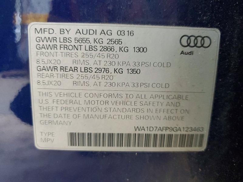 2016 Audi Q5 მანქანა იყიდება აუქციონზე, vin: WA1D7AFP9GA123463, აუქციონის ნომერი: 59378386