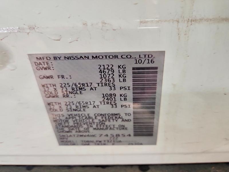 2017 Nissan Rogue მანქანა იყიდება აუქციონზე, vin: 5N1AT2MV4HC745854, აუქციონის ნომერი: 56271946