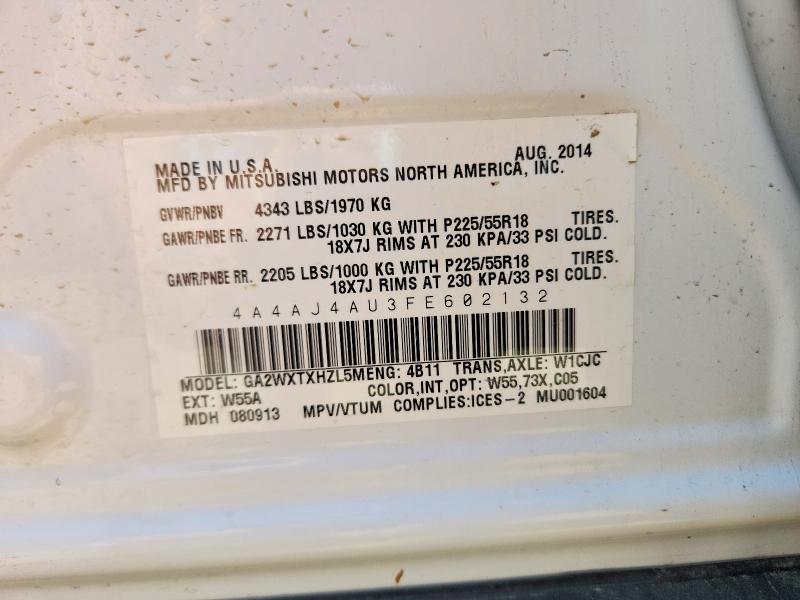 57593306 :رقم المزاد ، 4A4AJ4AU3FE602132 vin ، 2015 Mitsubishi Rvr مزاد بيع