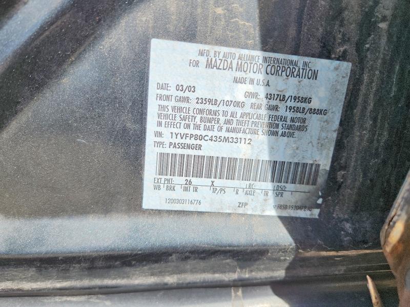 Aukcja sprzedaży 2003 Mazda 6, vin: 1YVFP80C435M33112, numer aukcji: 55798706