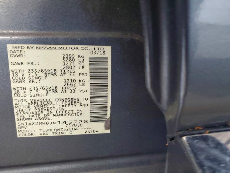 2018 Nissan Murano მანქანა იყიდება აუქციონზე, vin: 5N1AZ2MH8JN145728, აუქციონის ნომერი: 58422916