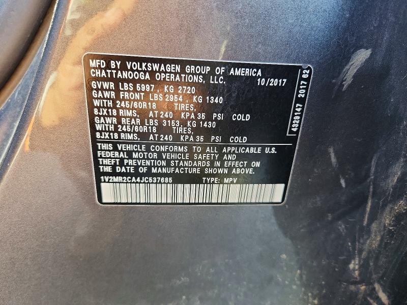 Продажа на аукционе авто 2018 Volkswagen Atlas, vin: 1V2MR2CA4JC537685, номер лота: 55420256