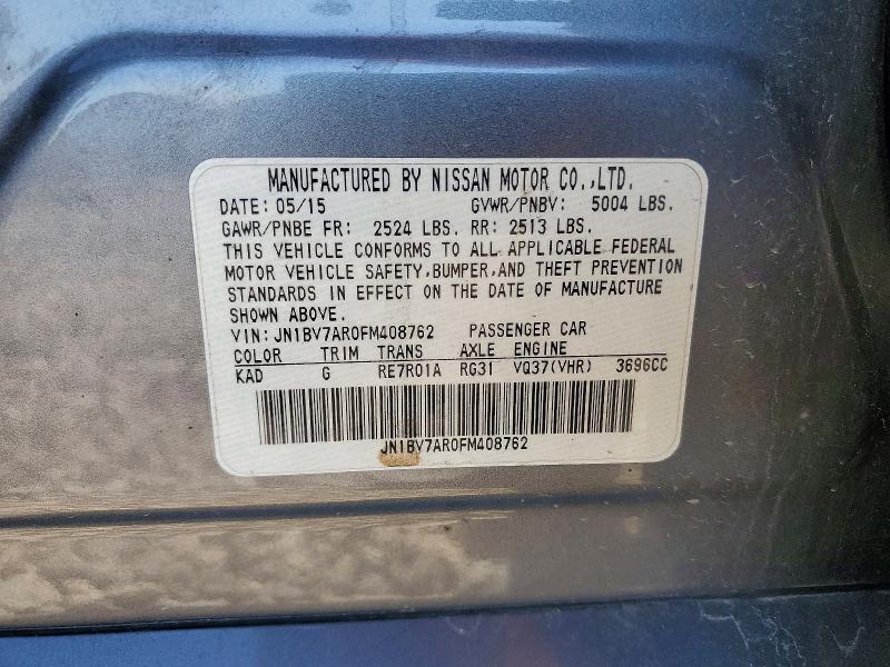 2015 Infiniti Q50 მანქანა იყიდება აუქციონზე, vin: JN1BV7AR0FM408762, აუქციონის ნომერი: 57969446