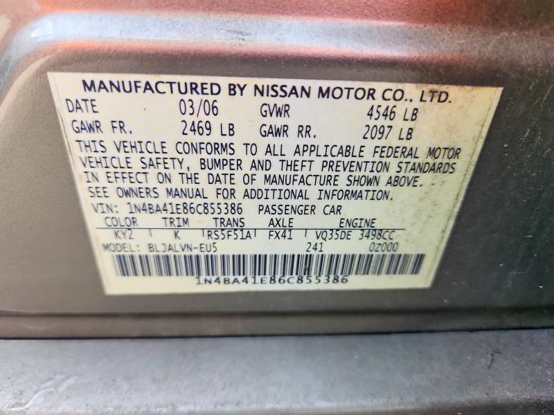 Продаж на аукціоні авто 2006 Nissan Maxima, vin: 1N4BA41E86C855386, номер лоту: 56697456