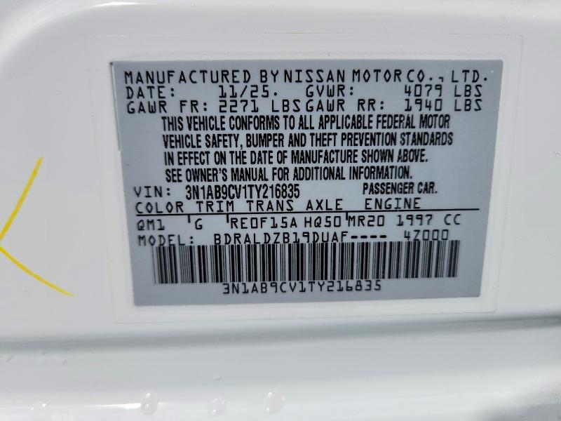 Aukcja sprzedaży 2026 Nissan Sentra, vin: 3N1AB9CV1TY216835, numer aukcji: 58936876