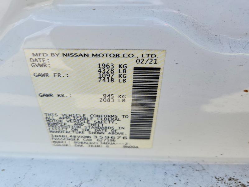 Продажа на аукционе авто 2021 Nissan Altima, vin: 1N4BL4BVXMN359676, номер лота: 58789546