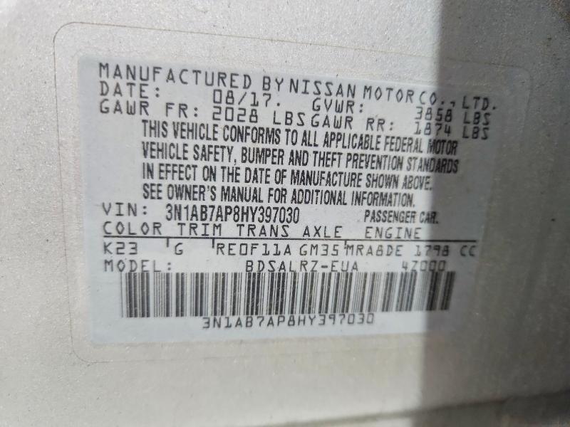 Продажа на аукционе авто 2017 Nissan Sentra, vin: 3N1AB7AP8HY397030, номер лота: 56431846