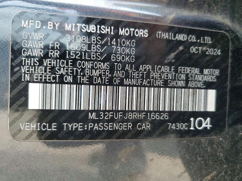 Продаж на аукціоні авто 2024 Mitsubishi Mirage, vin: ML32FUFJ8RHF16626, номер лоту: 55928686