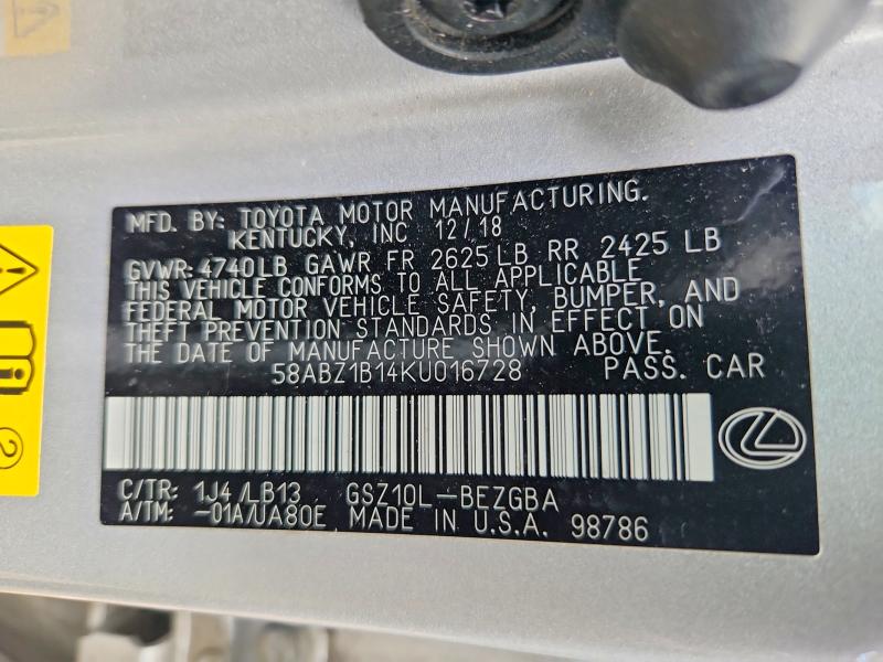 Aukcja sprzedaży 2019 Lexus Es, vin: 58ABZ1B14KU016728, numer aukcji: 55152616