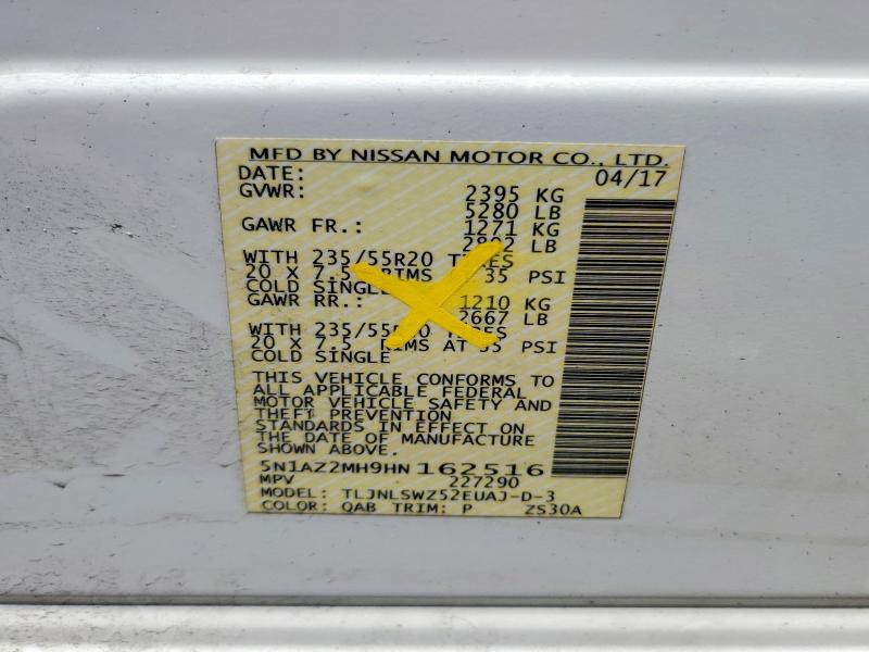 Auction sale of the 2017 Nissan Murano, vin: 5N1AZ2MH9HN162516, lot number: 58004296