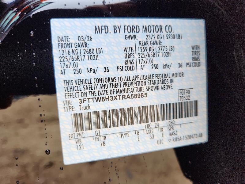 57518016 :رقم المزاد ، 3FTTW8H3XTRA58985 vin ، 2026 Ford Maverick مزاد بيع
