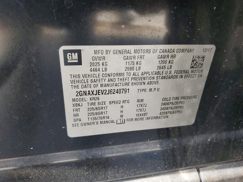 Продажа на аукционе авто 2018 Chevrolet Equinox, vin: 2GNAXJEV2J6240791, номер лота: 56514496