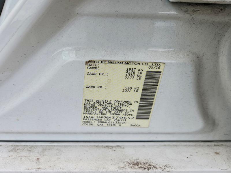 57739486 :رقم المزاد ، 1N4AL3AP0GN370652 vin ، 2016 Nissan Altima مزاد بيع