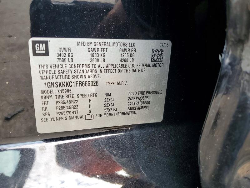 Aukcja sprzedaży 2015 Chevrolet Suburban, vin: 1GNSKKKC1FR666026, numer aukcji: 55388436