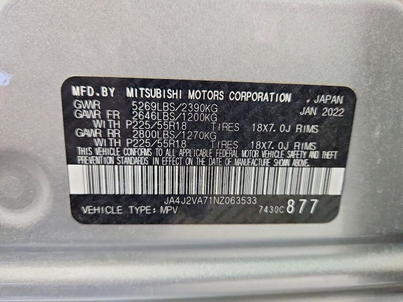 Aukcja sprzedaży 2022 Mitsubishi Outlander, vin: JA4J2VA71NZ063533, numer aukcji: 57740806
