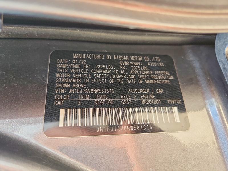 Aukcja sprzedaży 2022 Nissan Rogue Sport, vin: JN1BJ1AV8NW581616, numer aukcji: 58697596