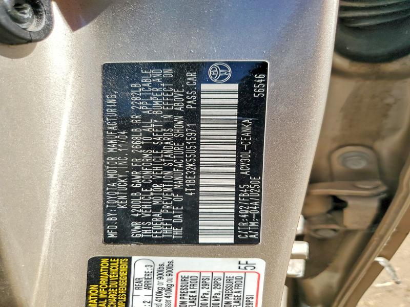 Продаж на аукціоні авто 2005 Toyota Camry, vin: 4T1BE32K55U515971, номер лоту: 56019996