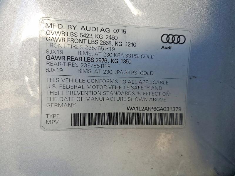 Aukcja sprzedaży 2016 Audi Q5, vin: WA1L2AFP6GA031379, numer aukcji: 58796166