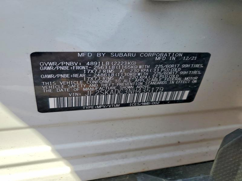 55720936 :رقم المزاد ، JF2SKADC3NH435179 vin ، 2022 Subaru Forester مزاد بيع