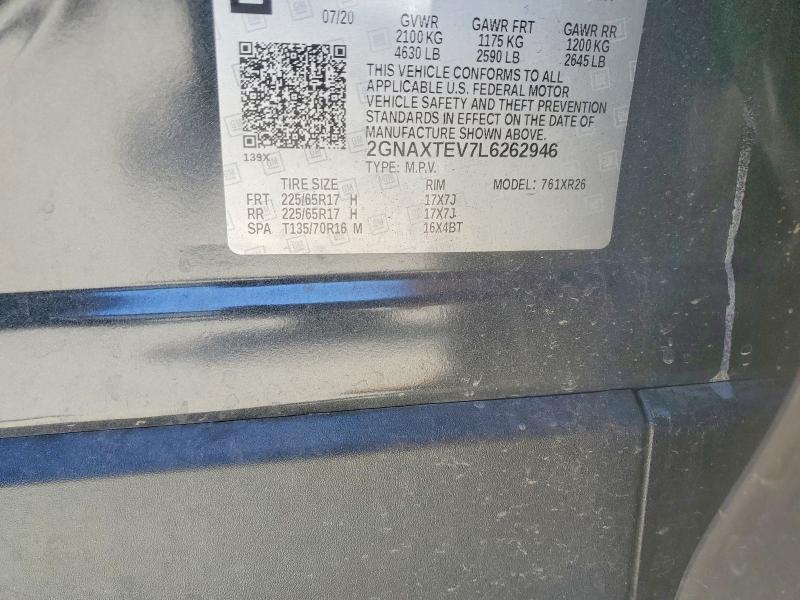 2020 Chevrolet Equinox მანქანა იყიდება აუქციონზე, vin: 2GNAXTEV7L6262946, აუქციონის ნომერი: 57606366