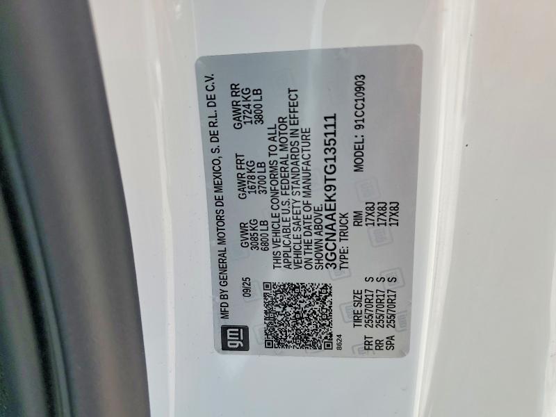 Продаж на аукціоні авто 2026 Chevrolet Silverado, vin: 3GCNAAEK9TG135111, номер лоту: 85455515