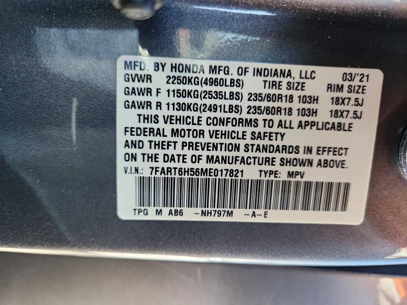 Aukcja sprzedaży 2021 Honda Cr-v, vin: 7FART6H56ME017821, numer aukcji: 59107316