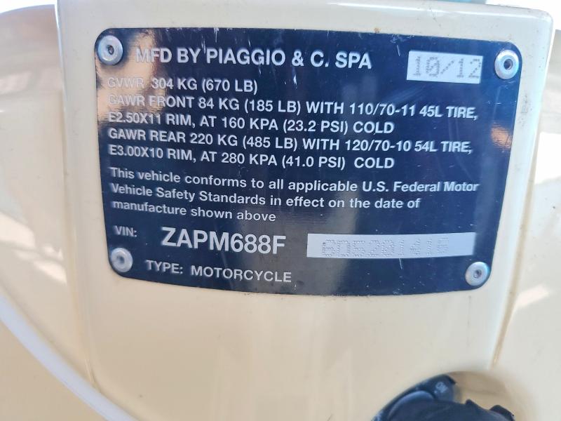 Продажа на аукционе авто 2013 Vespa Lx, vin: ZAPM688F6D5201416, номер лота: 58209986