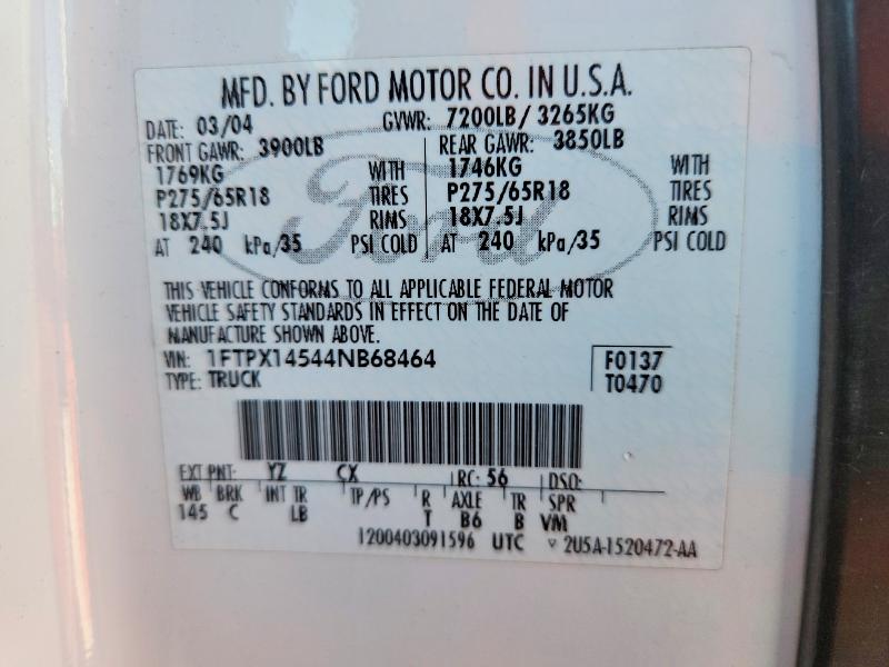 Продажа на аукционе авто 2004 Ford F150, vin: 1FTPX14544NB68464, номер лота: 56345386
