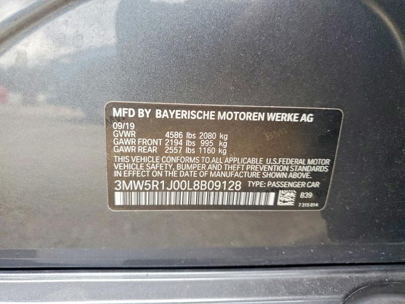 58075036 :رقم المزاد ، 3MW5R1J00L8B09128 vin ، 2020 Bmw 330i مزاد بيع