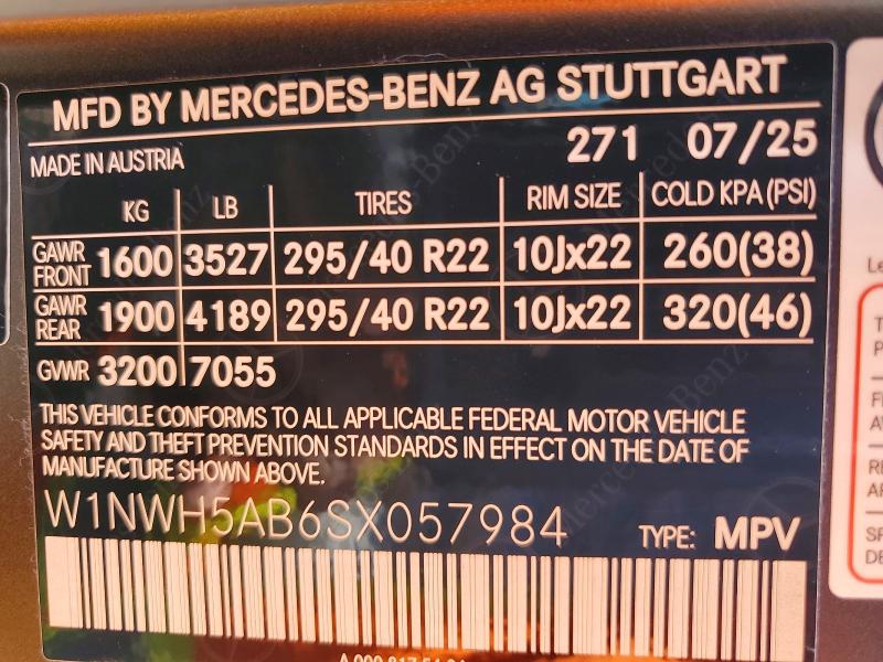 56124826 :رقم المزاد ، W1NWH5AB6SX057984 vin ، 2025 Mercedes-benz G مزاد بيع