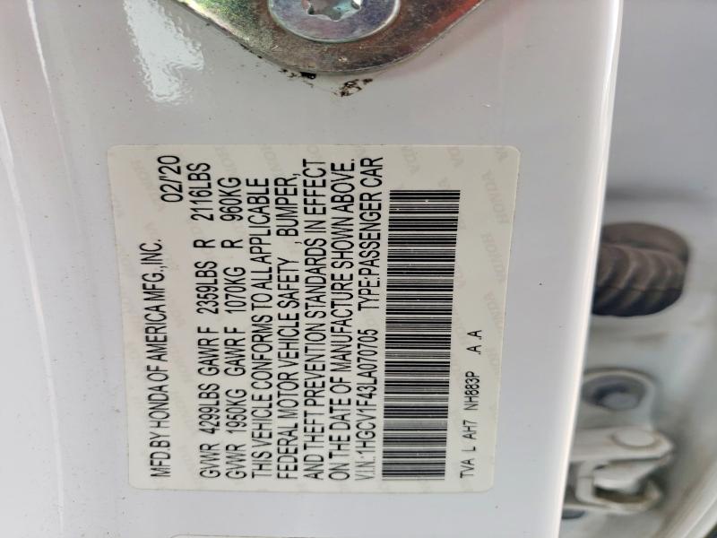 Aukcja sprzedaży 2020 Honda Accord, vin: 1HGCV1F43LA070705, numer aukcji: 57581106