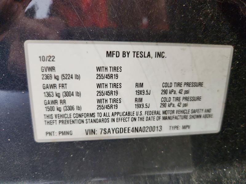 Продажа на аукционе авто 2022 Tesla Model Y, vin: 7SAYGDEE4NA020013, номер лота: 74513715