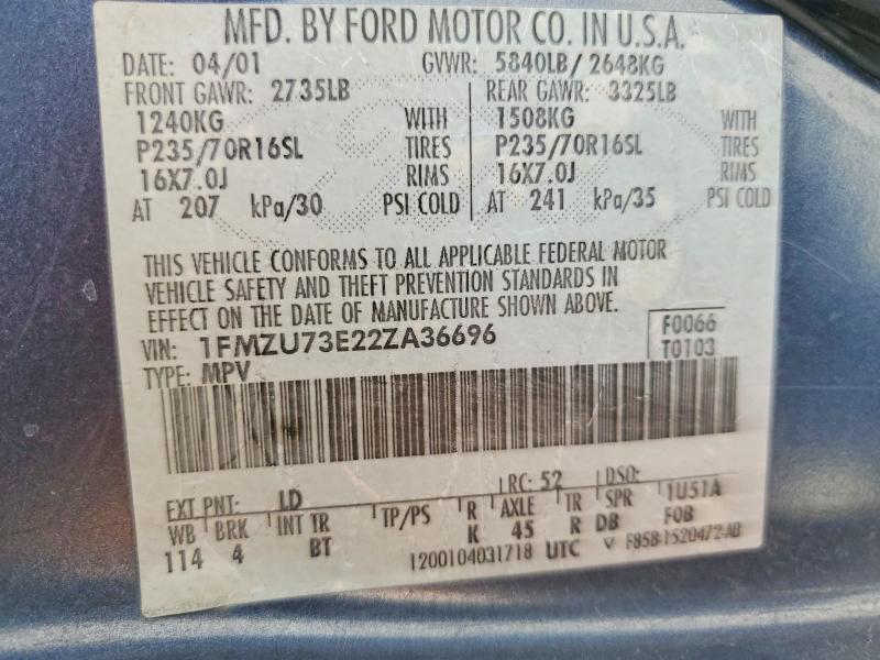 2002 Ford Explorer მანქანა იყიდება აუქციონზე, vin: 1FMZU73E22ZA36696, აუქციონის ნომერი: 57948866