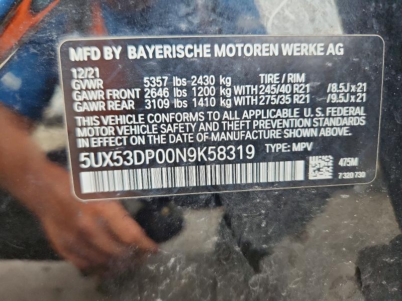 59036956 :رقم المزاد ، 5UX53DP00N9K58319 vin ، 2022 Bmw X3 مزاد بيع