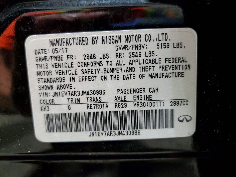 59098816 :رقم المزاد ، JN1EV7AR3JM430986 vin ، 2018 Infiniti Q50 مزاد بيع